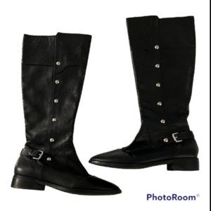 MICHAEL KORS CARNEY Black Leather Studded Tall Riding Boots Sz 8.5 M